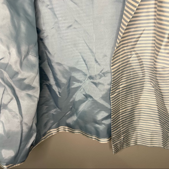 Talbots 100% Silk 3/4 Sleeve Striped Open Blazer in Blue/White 10 - Picture 5 of 9